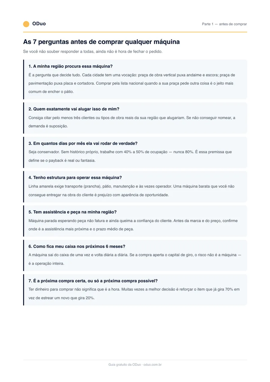 Página 2 do guia: as 7 perguntas antes de comprar qualquer máquina